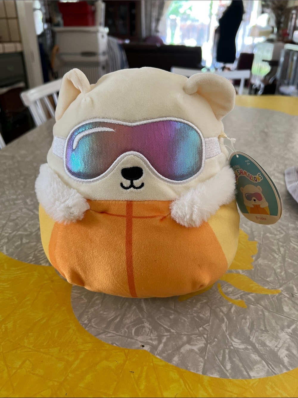 Squishmallows Iridescent-Goggle Bear ski Plush - Brooke Yellow & Orange